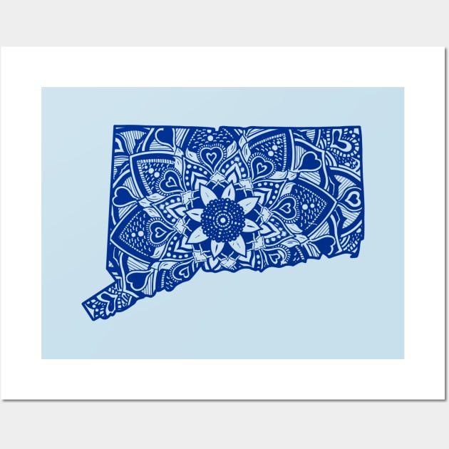 Blue Connecticut State Gift Mandala Yoga CT Art Wall Art by Get Hopped Apparel